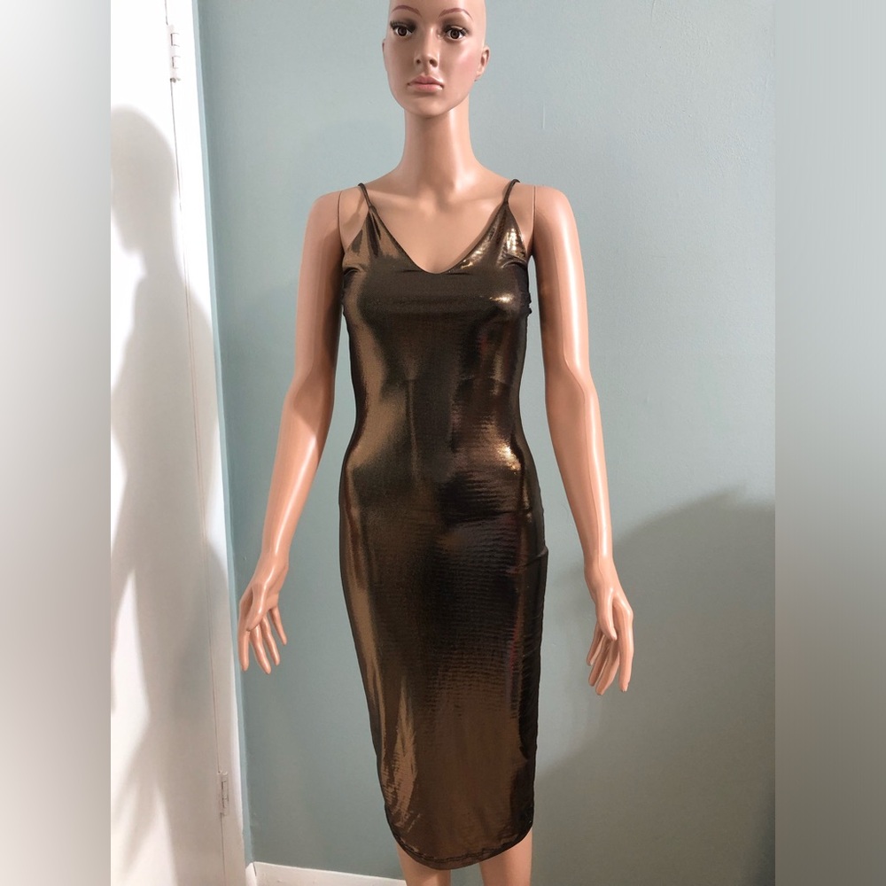 Brand Black bead midi dress night party gold spaghetti size M